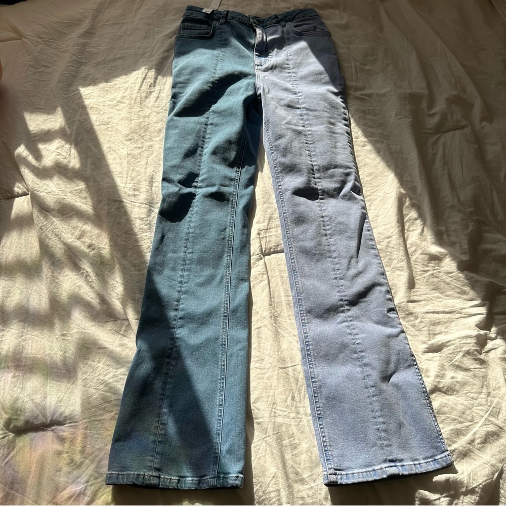 ASOS DESIGN high rise sassy cigarette jeans with slit front in two-tone wash